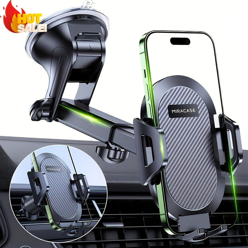 Miracase 3-in-1 Car Phone Mount - Super Suction Dashboard & Air Vent Holder with Telescopic Arm, Adjustable Cradle for All Phones, Quick Release, Durable Metal Hooks