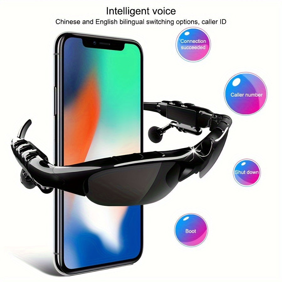 Wireless Intelligent Sports Glasses, Built-in Stereo Headphones, USB Rechargeable Lithium Batteries, Hands-free Calls, Music, Navigation Mirror Lenses, Noise Reduction, Plastic Frames for Running and Outdoor Activities