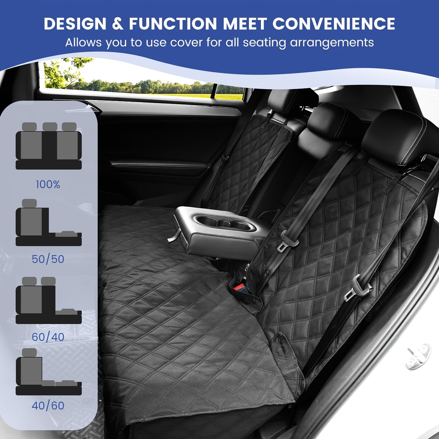 Back Seat Cover 60/40 Split Bench For Cars, Trucks, SUVs