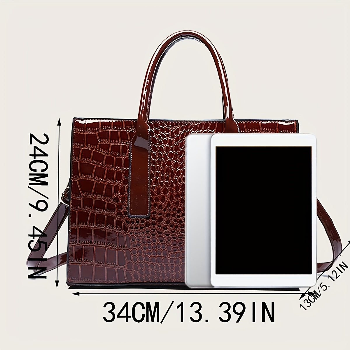 Chic Crocodile-Embossed Tote Bag for Women - Spacious & Versatile with Adjustable Strap, Zip Closure - Perfect for Work or  Available in Brown/Black