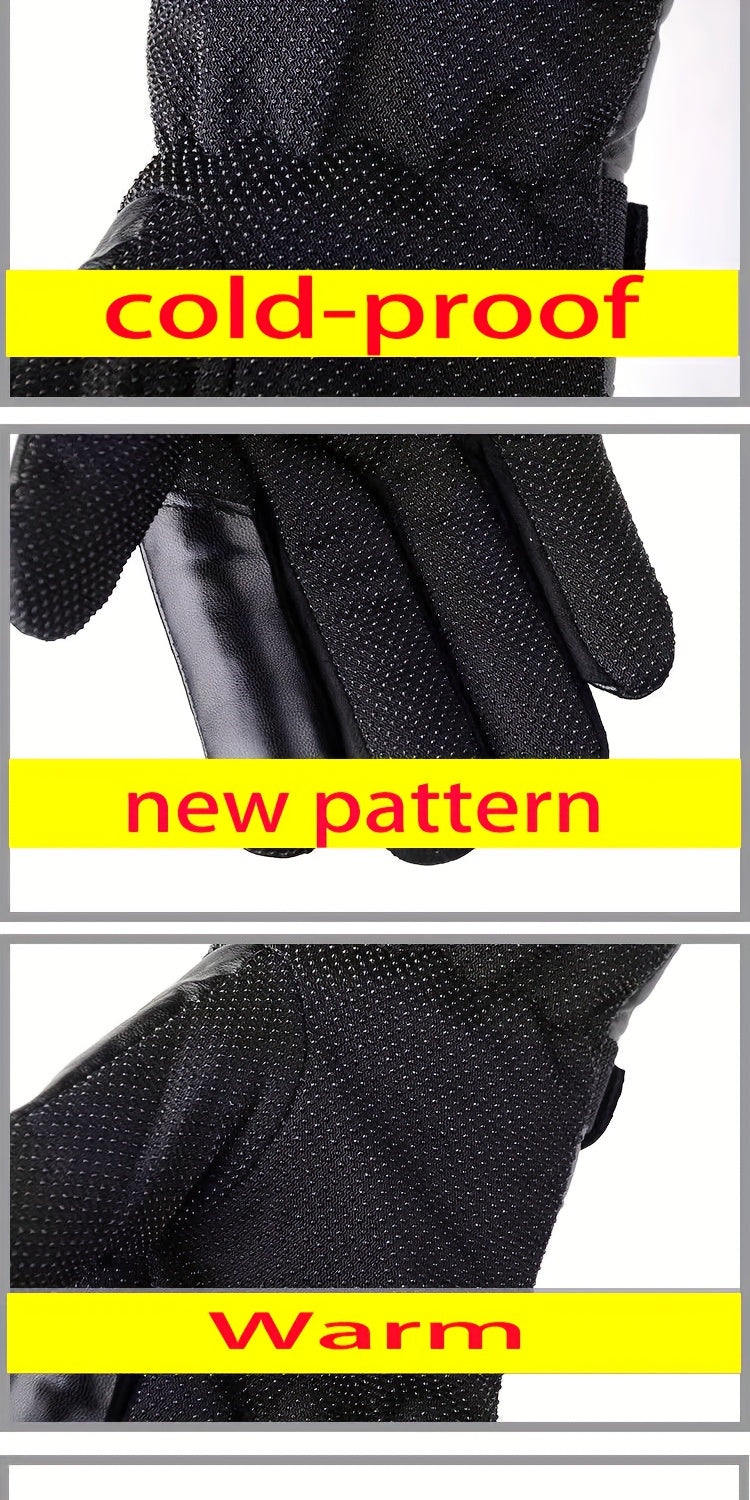 1 Pair Elegant Men'S-Thermal Gloves- black polyester