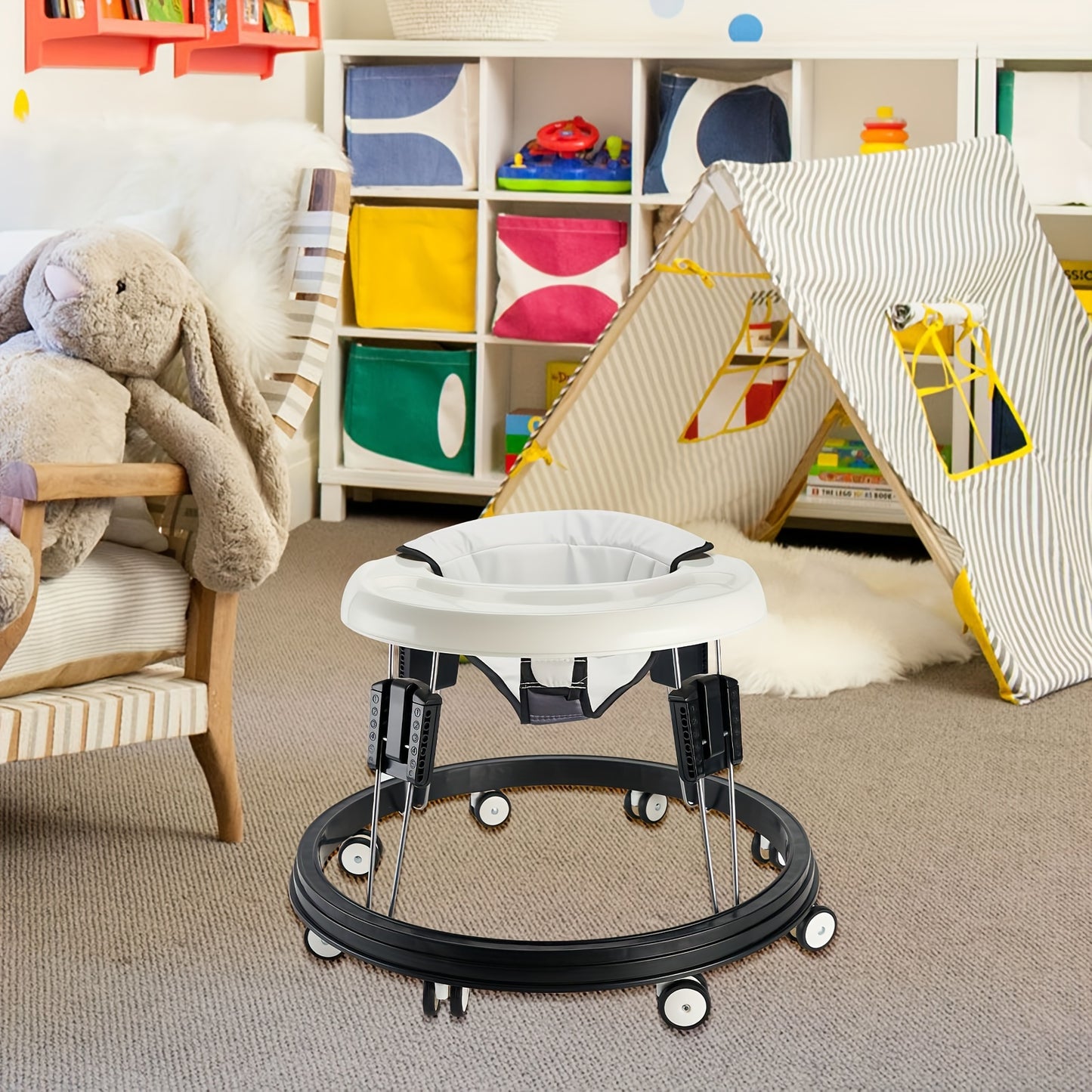 Walker With Adjustable Height, Multi-Functional Folding Walker, 9 Heights Adjustable,