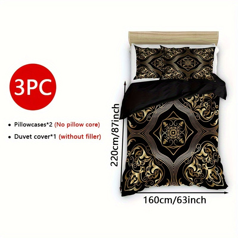 3pcs Wave Pattern Quilt Cover Set 100% Polyester Digital Print One Down Quilt Cover Two Pillowcases