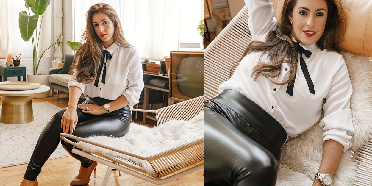 Women's High Waist Faux Leather Pants, Solid Color, Fashion.