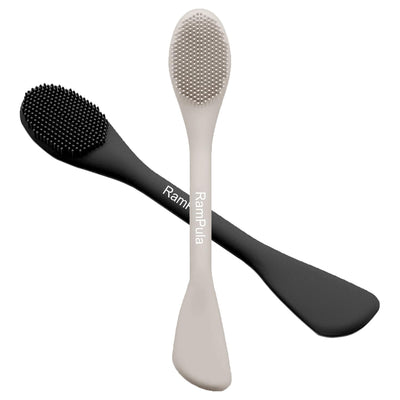 Silicone Face Mask Brush Applicator Set for Facial Treatments - Includes Spatula for Creams, Lotions, Mud, and Clay (Black & Starlight)