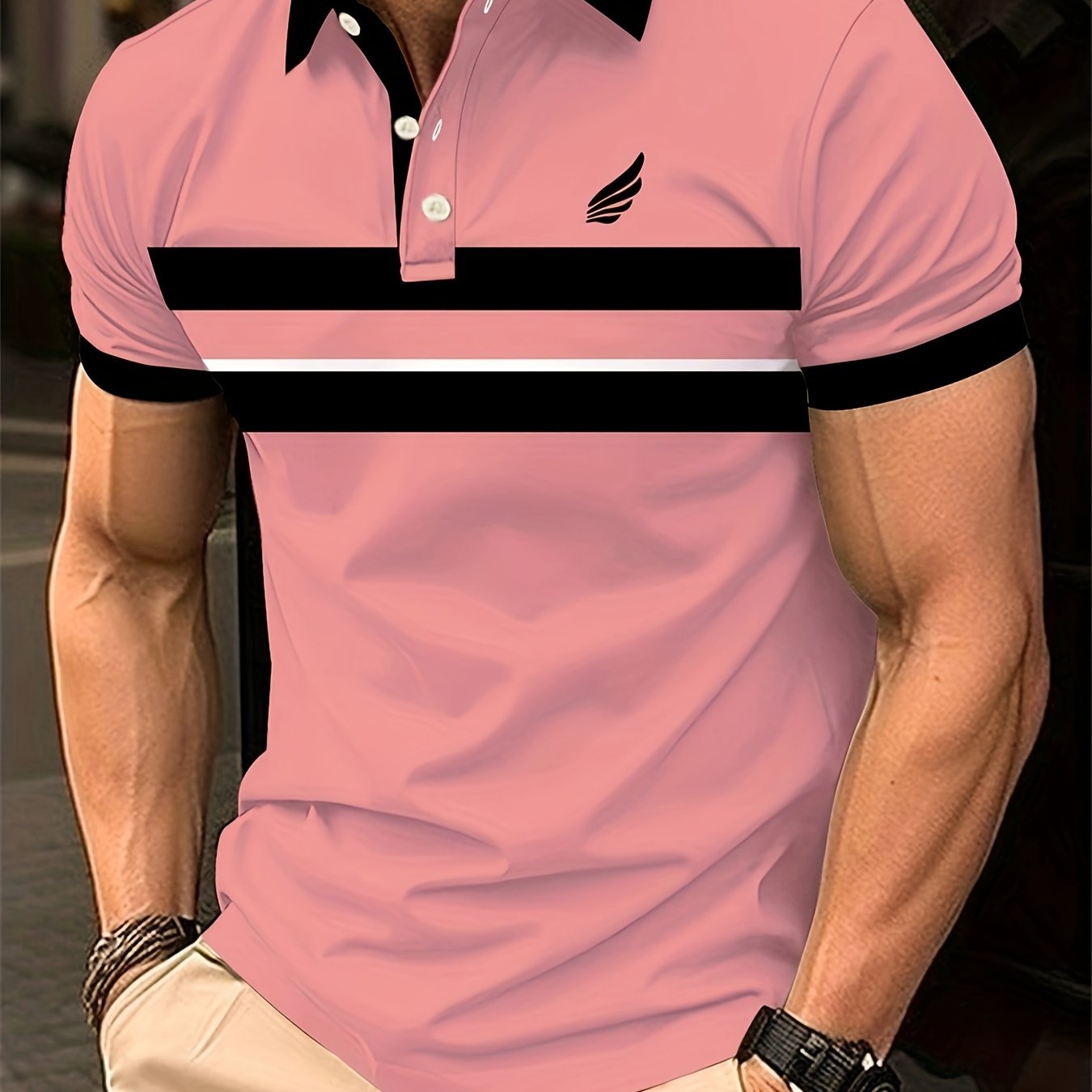 Mens Vibrant Color Block Polo Shirt - Comfortable Short Sleeve Golf Shirt