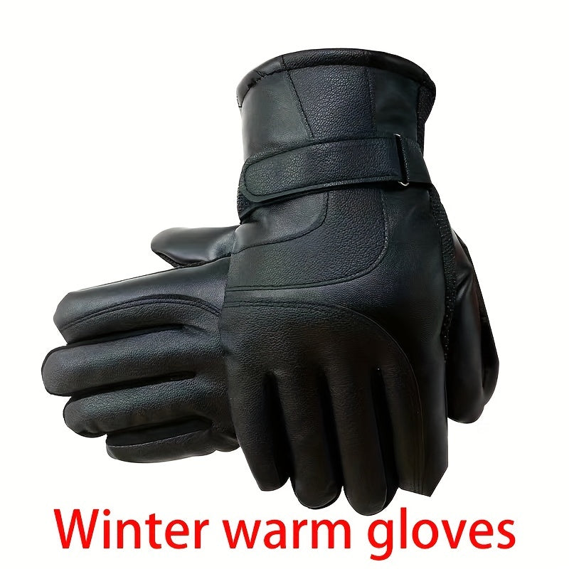 1 Pair Elegant Men'S-Thermal Gloves- black polyester