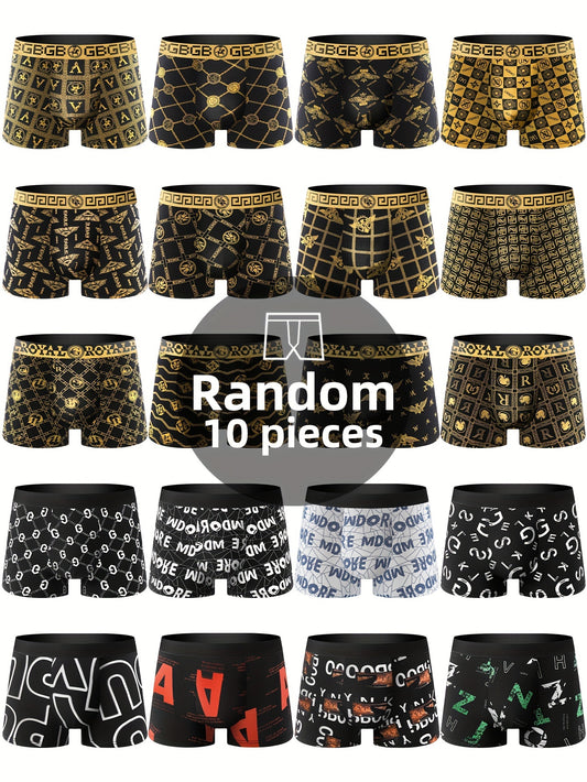 10pcs Men'S Boxer Briefs, Comfortable Casual Underwear with Luxurious Design