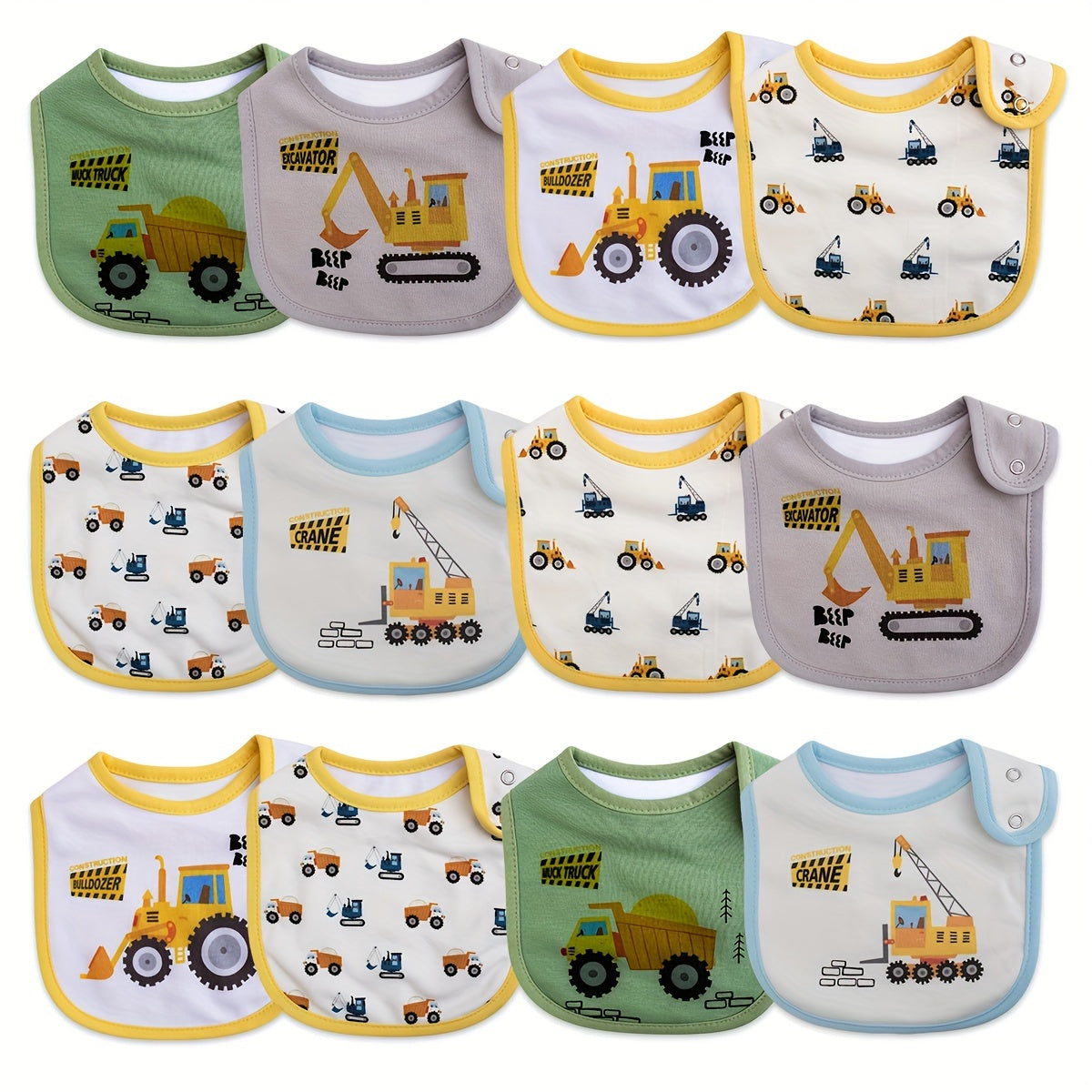 12-Pack Unisex Baby Bibs with Waterproof Layer, Absorbent & Adjustable for Nursing, Feeding & Teething - 0-3 Years Old