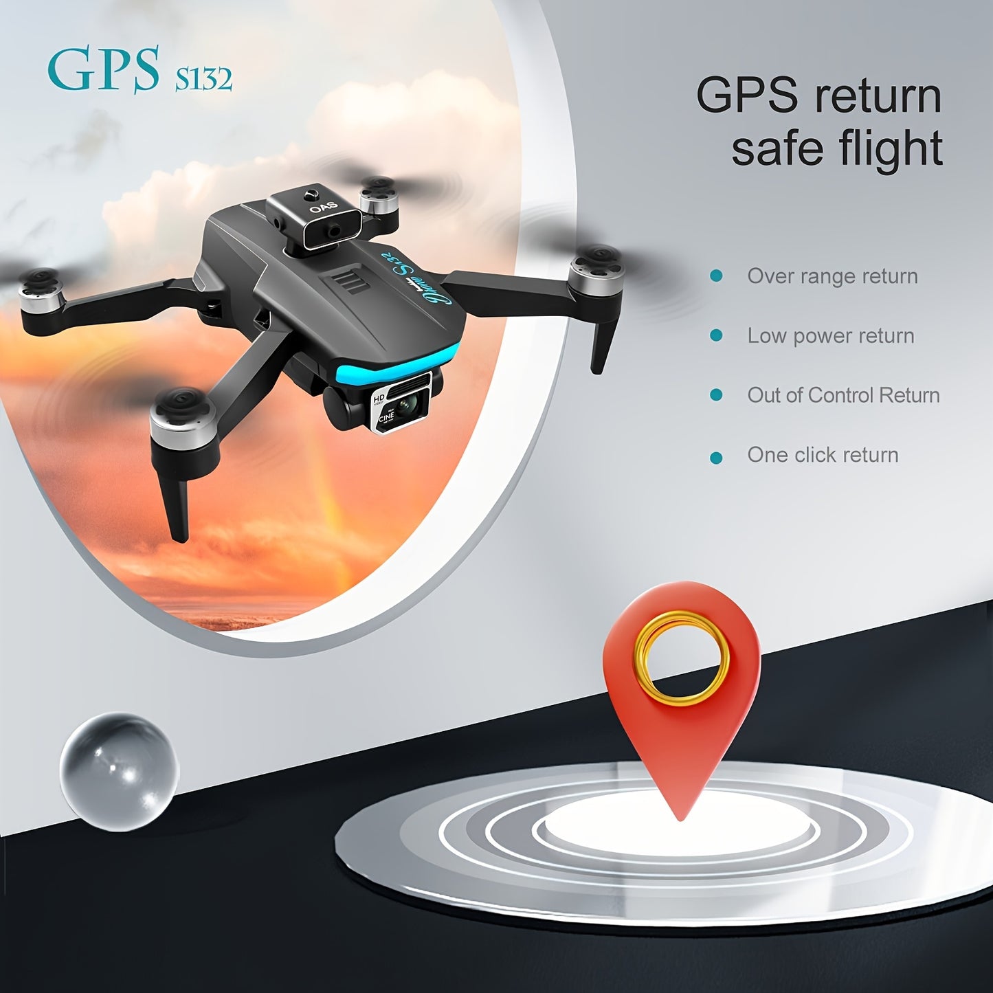 New S132 Quadcopter Drone: Built-in GPS, One Click Return, Dual Cameras, Brushless Motor, Intelligent Obstacle Avoidance. Perfect Toys And Gifts For Adults And Teenagers