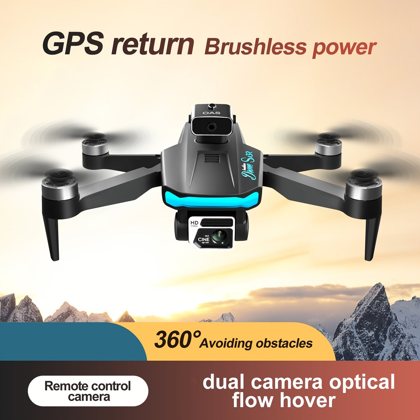 S132 GPS Quadcopter Drone with Dual HD Cameras, Brushless Motor, Optical Flow Positioning, Intelligent Obstacle Avoidance, One-Click Return, Wi-Fi Enabled, Rechargeable Battery