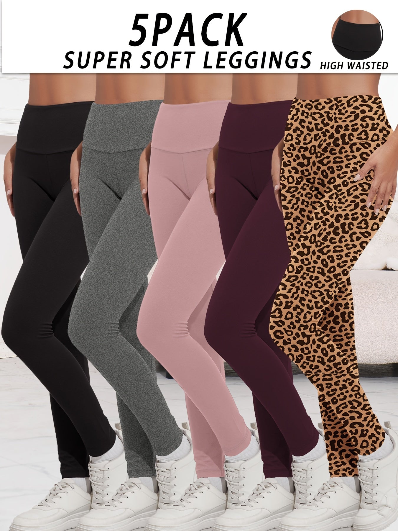 5 Pack Super Soft Leggings For Women, Workout Yoga Running Pants Leggings