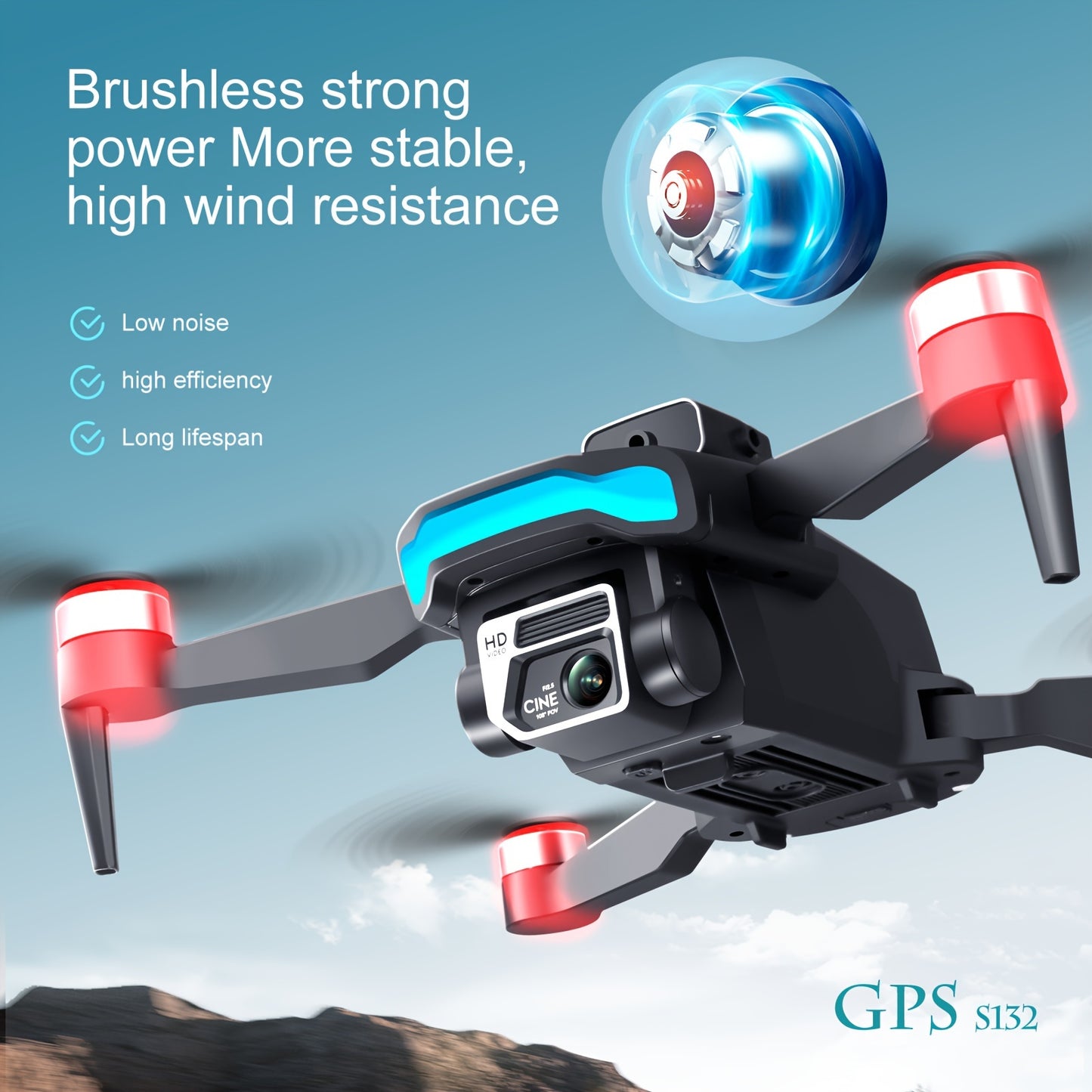 S132 GPS Quadcopter Drone with Dual HD Cameras, Brushless Motor, Optical Flow Positioning, Intelligent Obstacle Avoidance, One-Click Return, Wi-Fi Enabled, Rechargeable Battery