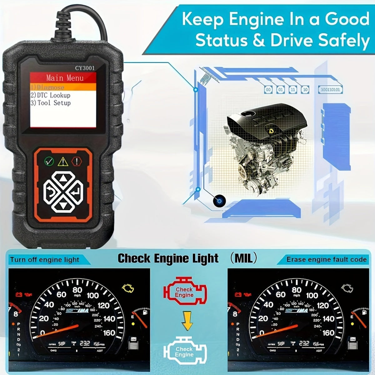 2024 OBD-II Scanner, Car Diagnostic Tool, Engine Fault Code Reader,