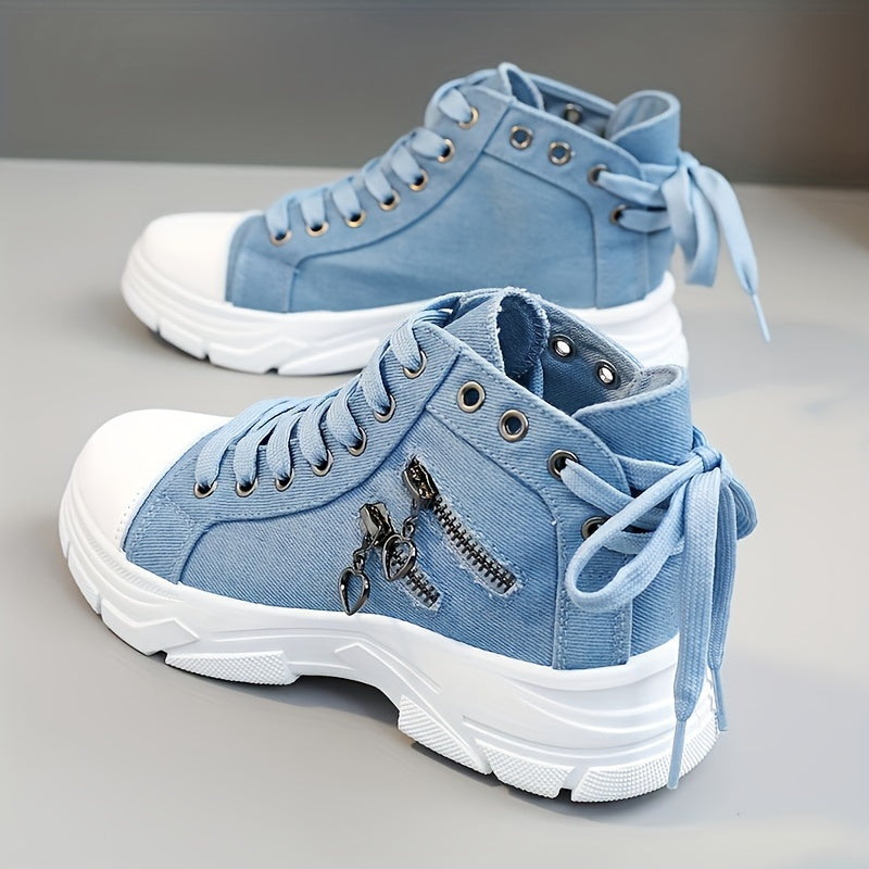 Women's Platform Side Zipper Design Canvas Shoes, valentines  Day Sneakers