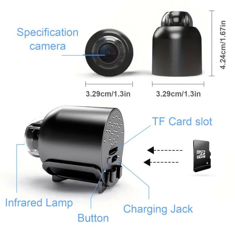 HD 1080P Mini Hidden Camera with Rechargeable Battery, Motion Detection & Remote Monitoring - Supports up to 32/64/128GB Memory Card, Portable Nanny Cam for Home Security, Pet Monitoring, Remote Access via iOS and Android APP