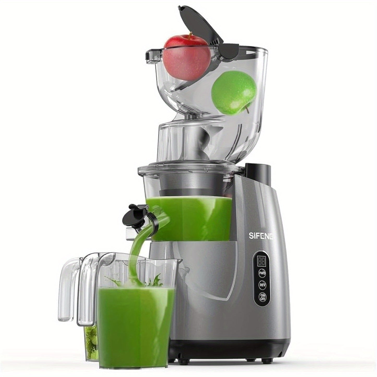 1pc  Juicer, Stainless Steel & Food Grade PP, 110-130V US Plug, No Battery - Gray