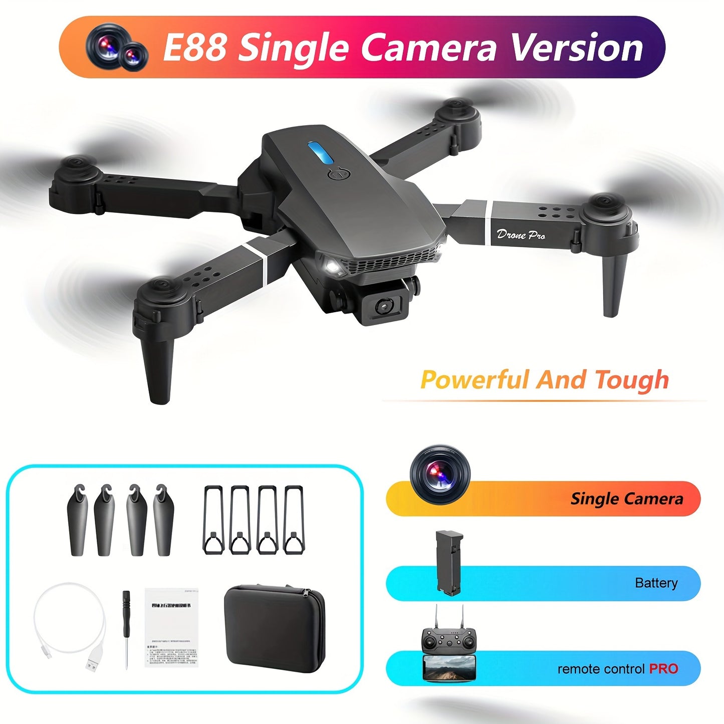 E88 Pro Dual Camera Drone - Easy One-Click Takeoff & Landing, Remote Control Quadcopter for Beginners and Enthusiasts, Ideal Gift