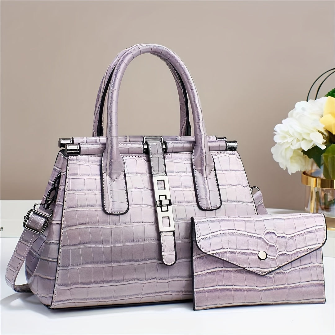 2 Pieces, Multi-Pocket Crocodile Pattern Tote Bag Set with Divider, Shoulder Bag,