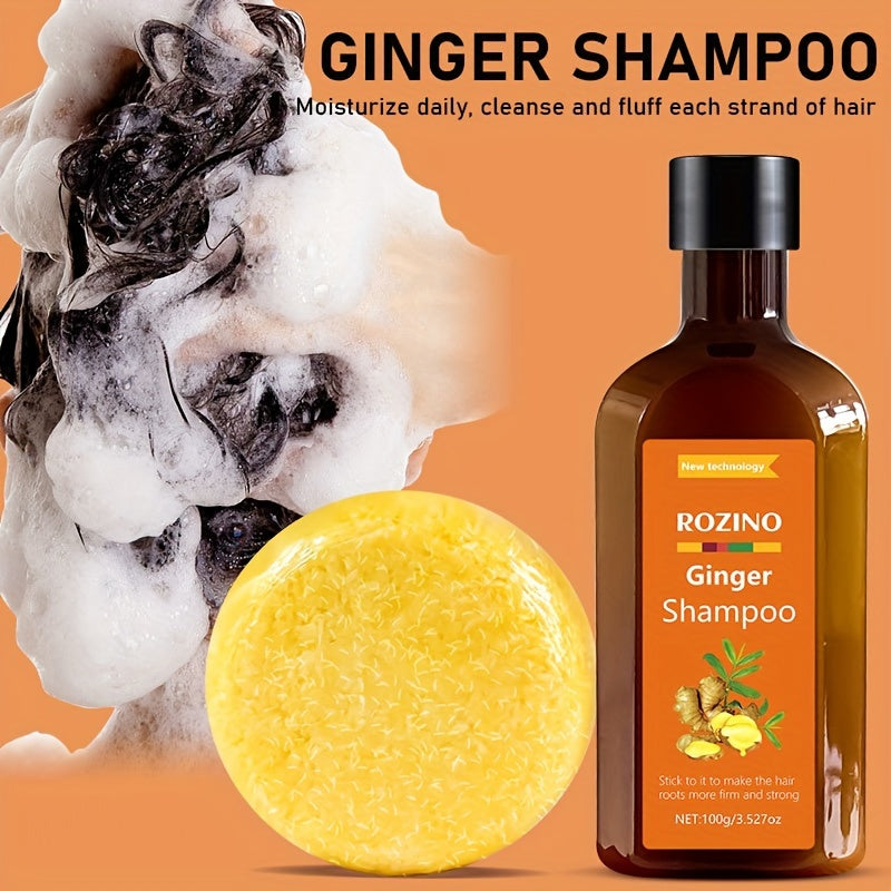 Ginger Hair Care Set, including shampoo, conditioner, shampoo soap, hair mask and essential oil, provides a comprehensive hair care solution,