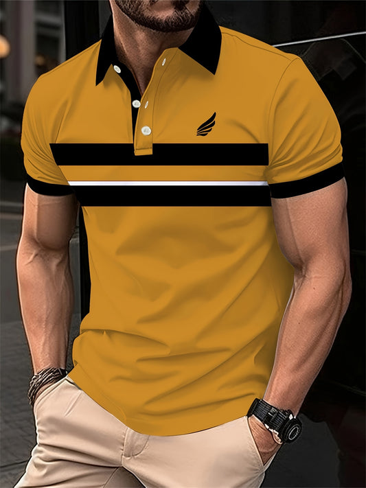 Mens Vibrant Color Block Polo Shirt - Comfortable Short Sleeve Golf Shirt