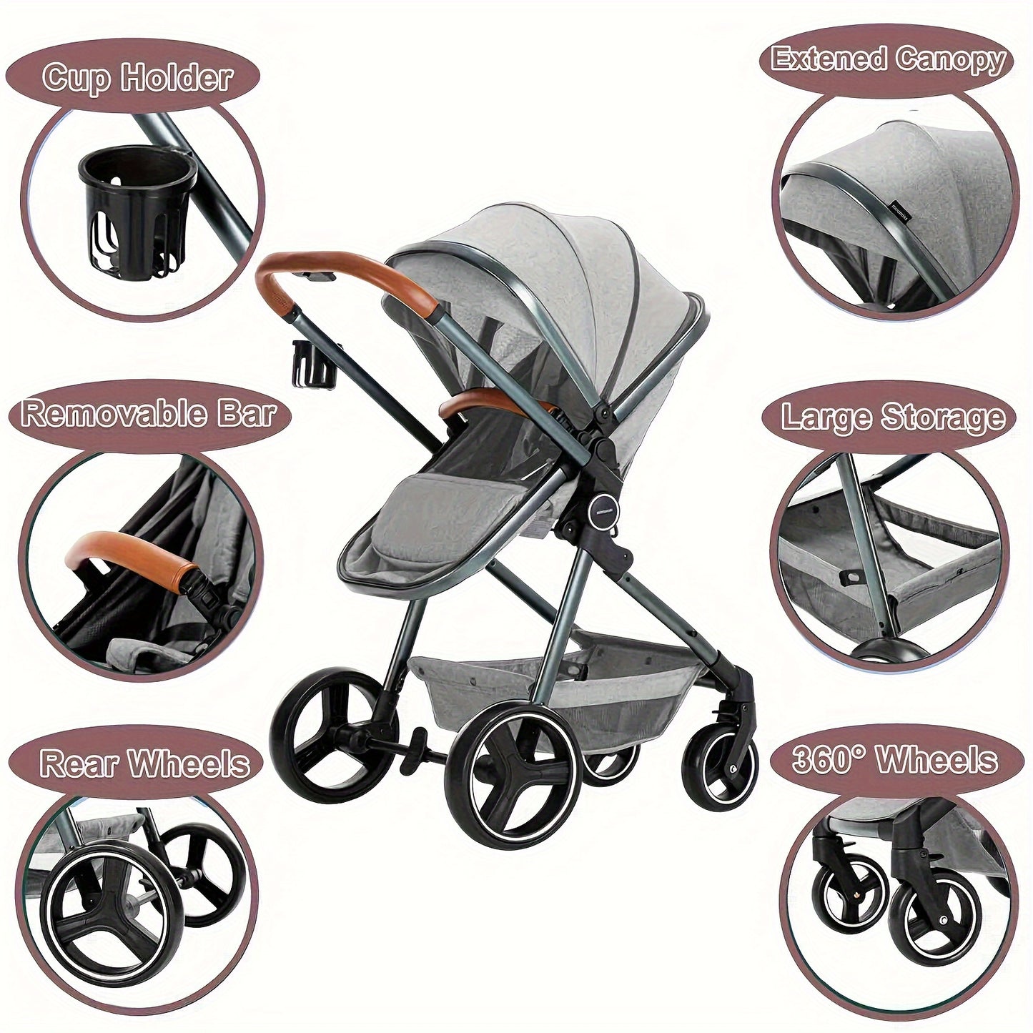 2-in-1 Baby Stroller Newborn Standard Stroller Infant To Toddler Stroller Lightweight Baby Carriage Pram, As Halloween, Christmas Gift