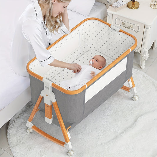 Modern 3-in-1 Youngsters Bassinet in Grey/Black - Rocking Bedside Sleeper with Comfy Mattress & Wheel