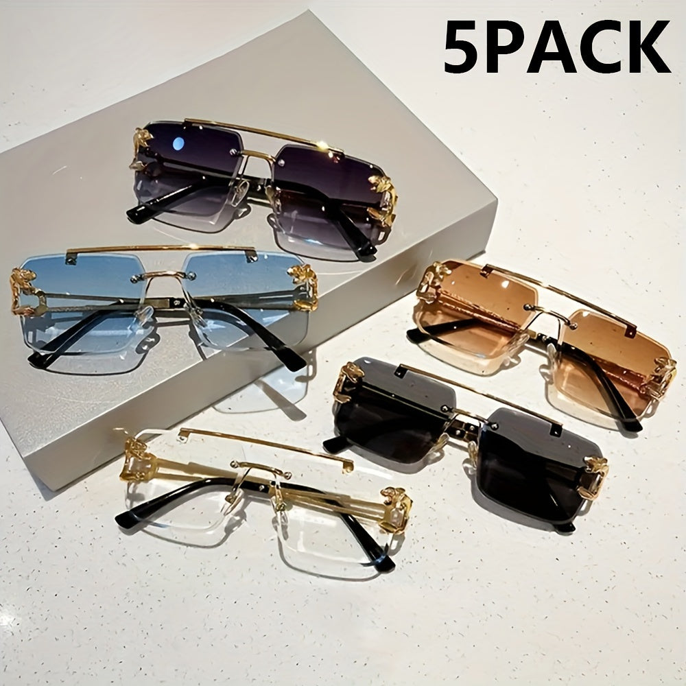 5pcs Frameless Metal Fashion Fashion Glasses for Casual Wear, Hiking, Street Photography & Festive Gifts - Anti-Reflective PC Lenses, Zinc Alloy Frame, Wide Size (>139mm)