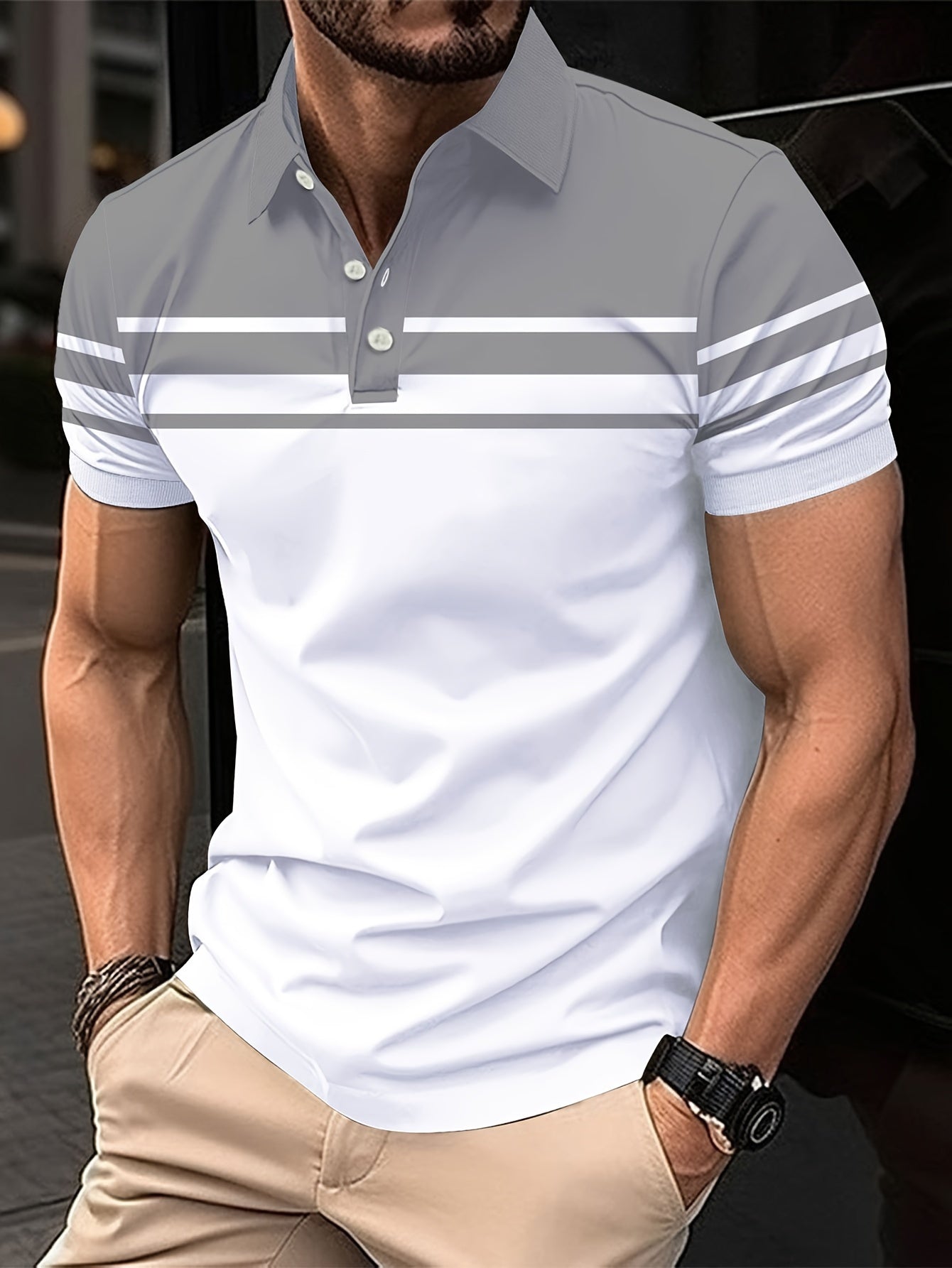 Summer Fashion Striped Polo Shirt - Men's Color Short Sleeve Lapel T-shirt for Casual Sports and Comfy Wear -