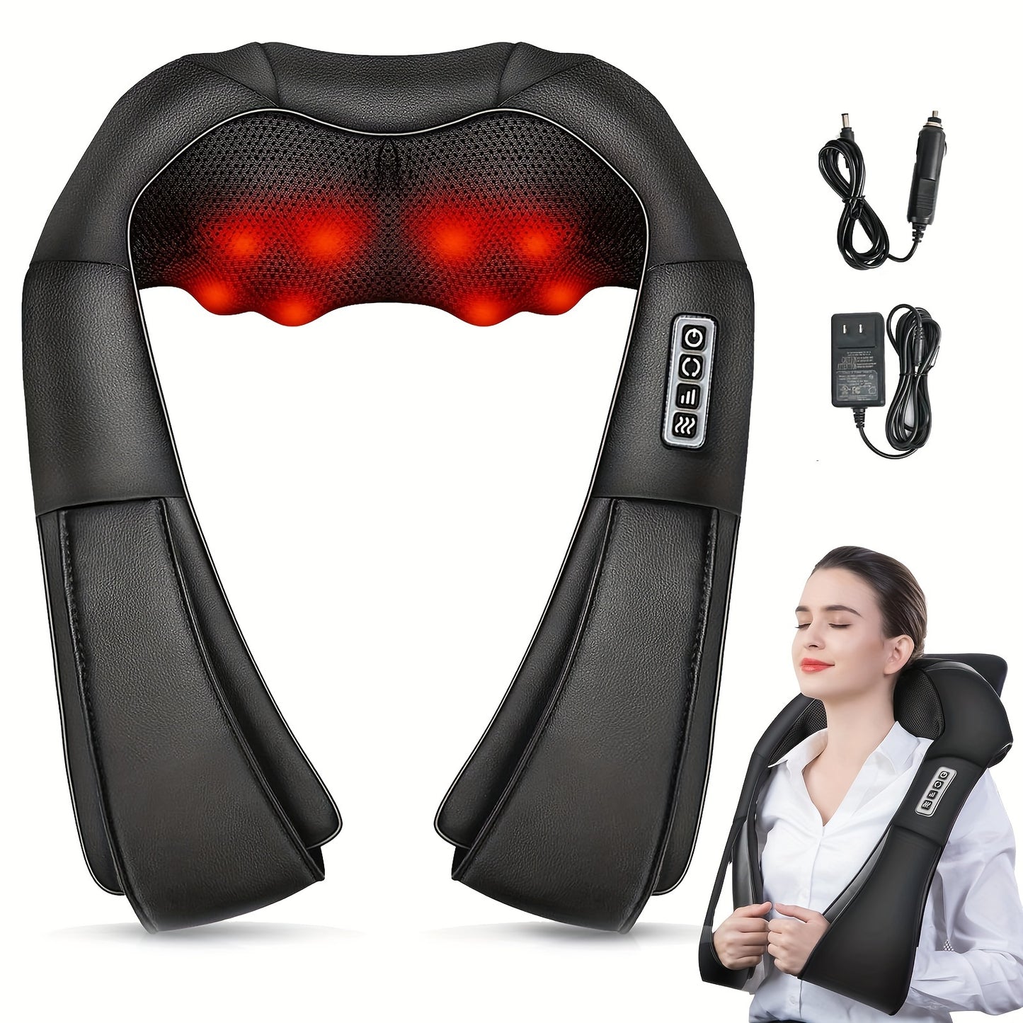 Electric Massager with Heat - 4D Deep Kneading Pillow for Neck, Back & Shoulders - Perfect for Home,