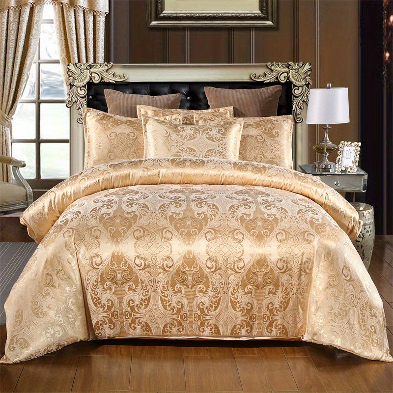 3pcs Luxurious Soft Satin Jacquard Duvet Cover Set - Elegant Bedroom Essentials with Silky Smooth Fabric, Hypoallergenic and Breathable - 1pc Duvet Cover + 2pc Pillowcases for Master Bedroom and Guest Room