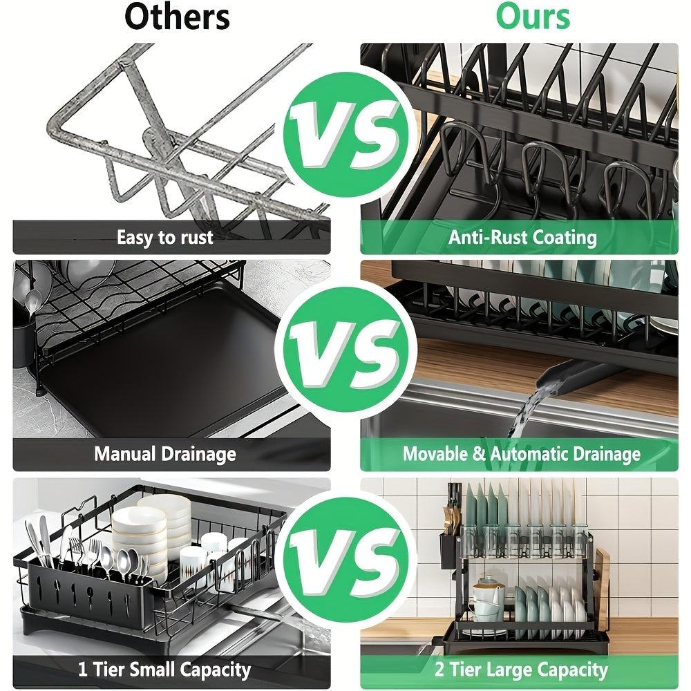 1pc Dish Drying Rack, Multifunctional Dish Drainer, in White And Black.