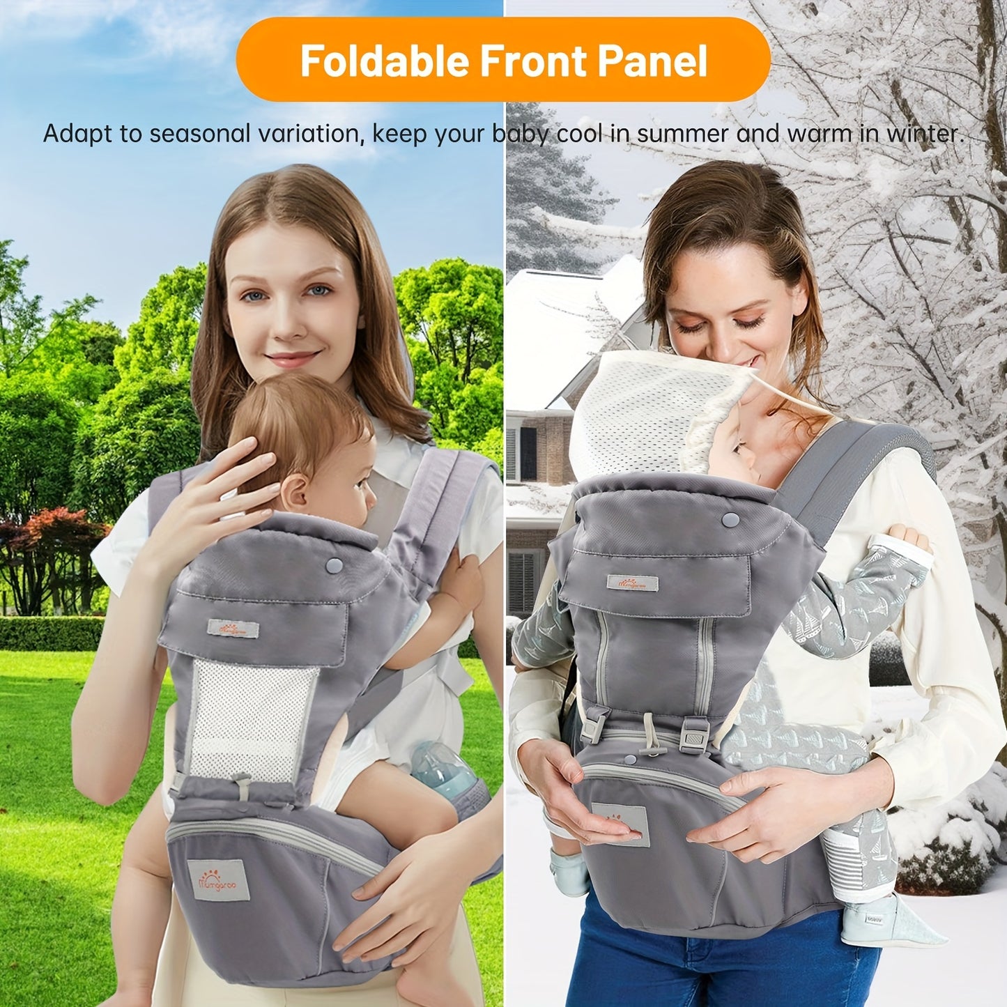 Versatile All-Season Gray Youngsters Carrier for Youngsters to Youngsters - Comfortable Polyester Hip Seat with Adjustable Straps,