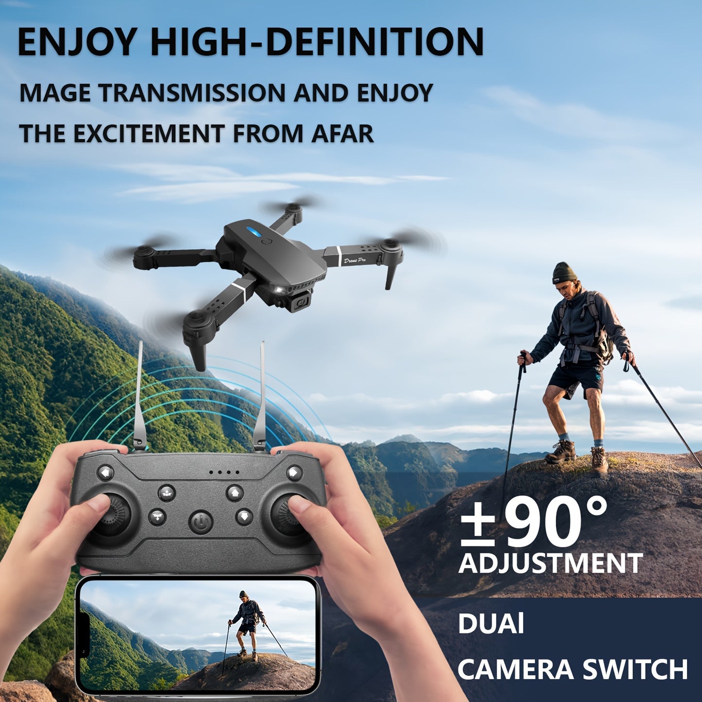 E88 Pro Dual Camera Drone - Easy One-Click Takeoff & Landing, Remote Control Quadcopter for Beginners and Enthusiasts, Ideal Gift