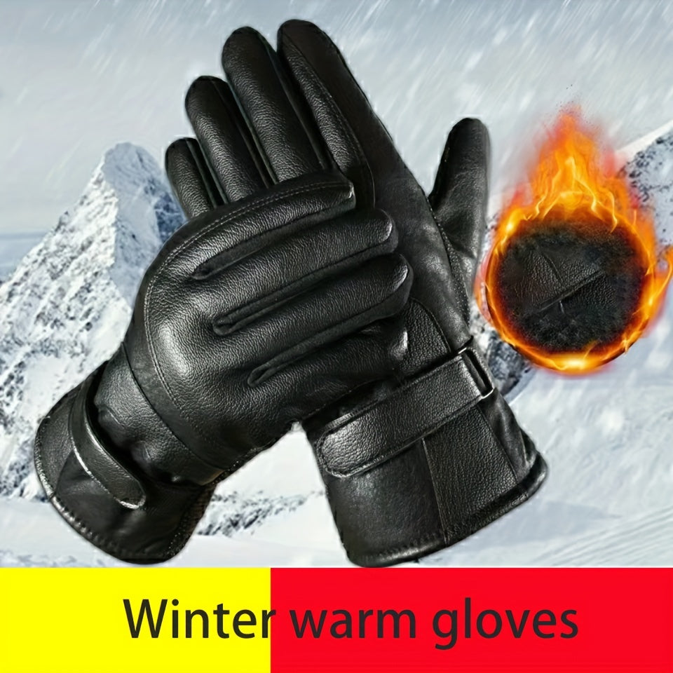 1 Pair Elegant Men'S-Thermal Gloves- black polyester