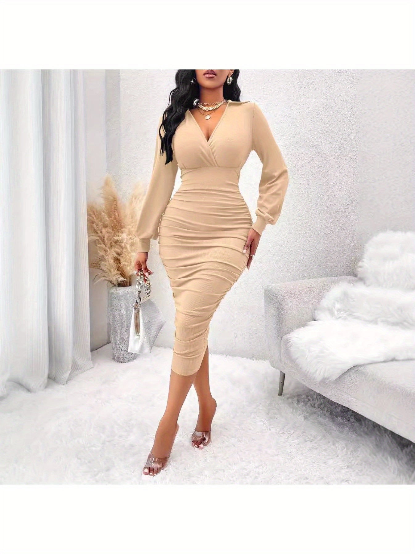 Women - Slim Fit, Long Sleeve Bodycon with Coat Option, Solid Color Chic, Perfect for Spring & Fall