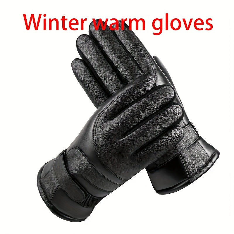 1 Pair Elegant Men'S-Thermal Gloves- black polyester