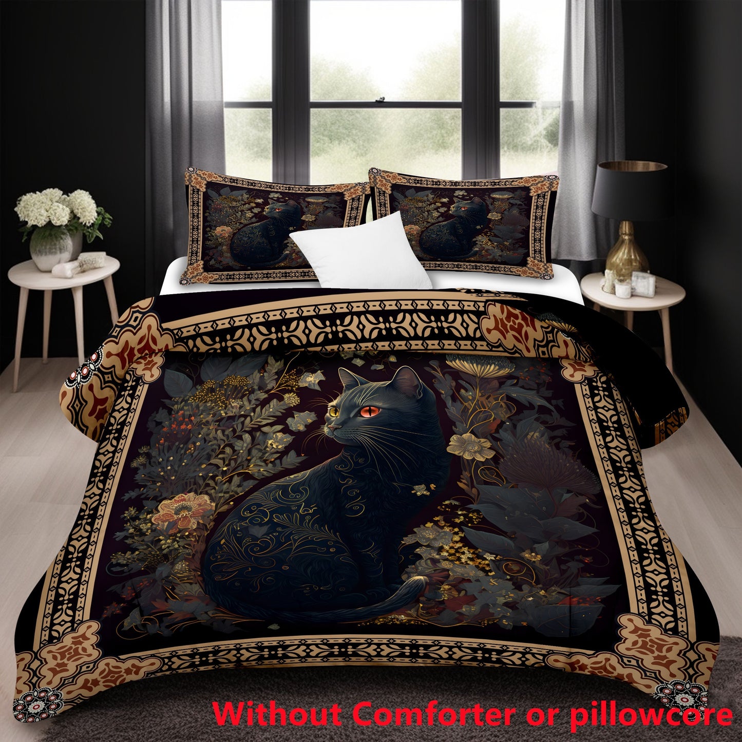 2/3pcs Bohemian Black Cat Print Duvet Cover Set (1 Duvet Cover + 1/，2 Pillowcase, Without Core), Soft Comfortable Bedding Set, for Bedroom,