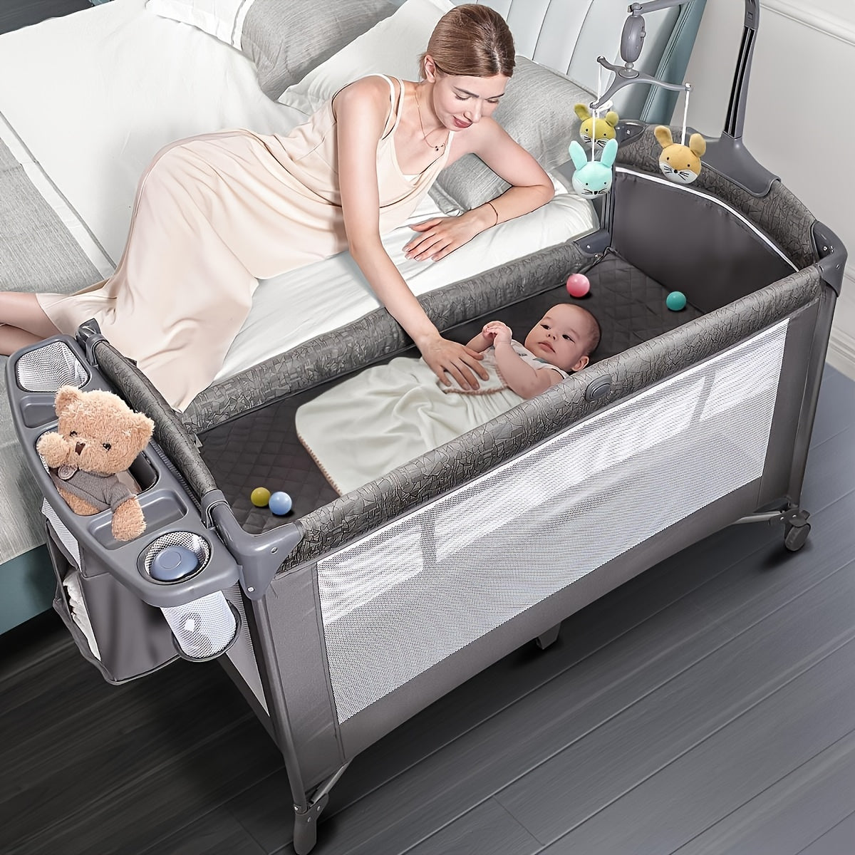 4 In 1 Wide Baby Bassinet Bedside With Diaper Changer,