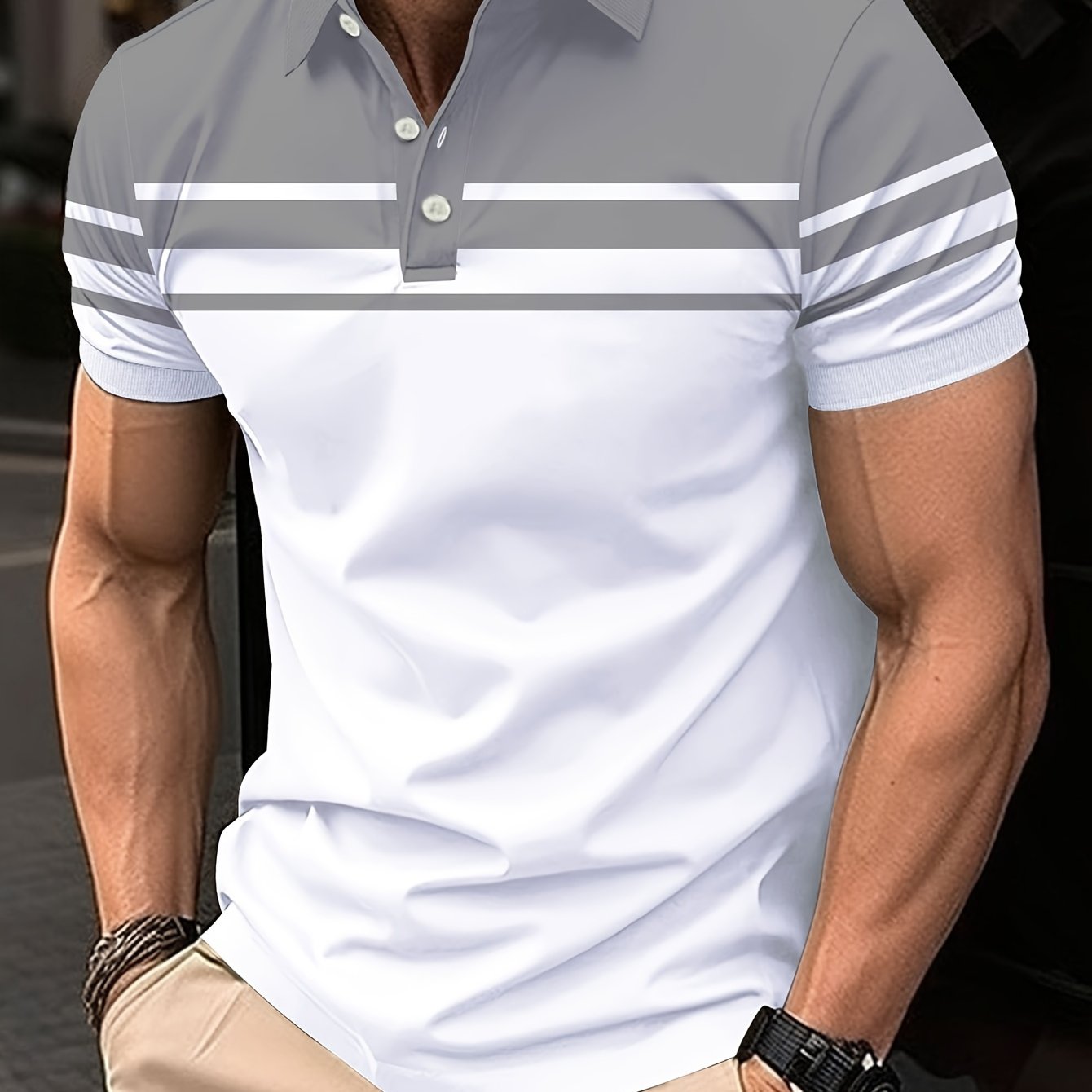 Summer Fashion Striped Polo Shirt - Men's Color Short Sleeve Lapel T-shirt for Casual Sports and Comfy Wear -