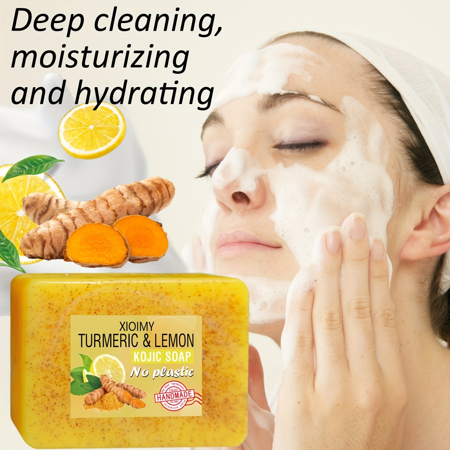 6pcs Turmeric And Lemon Cleansing And Brightening Soap, Deep Cleans The Face And Body Skin,