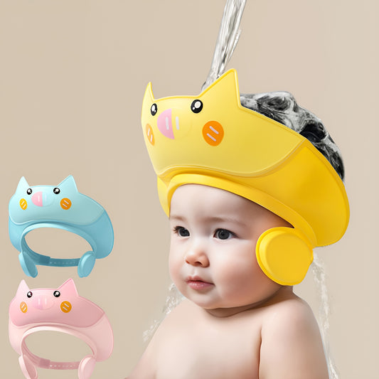 1pc  Shower Cap  Adjustable with Ear Protection for toddler Cute Cartoon Design in Pink, Blue