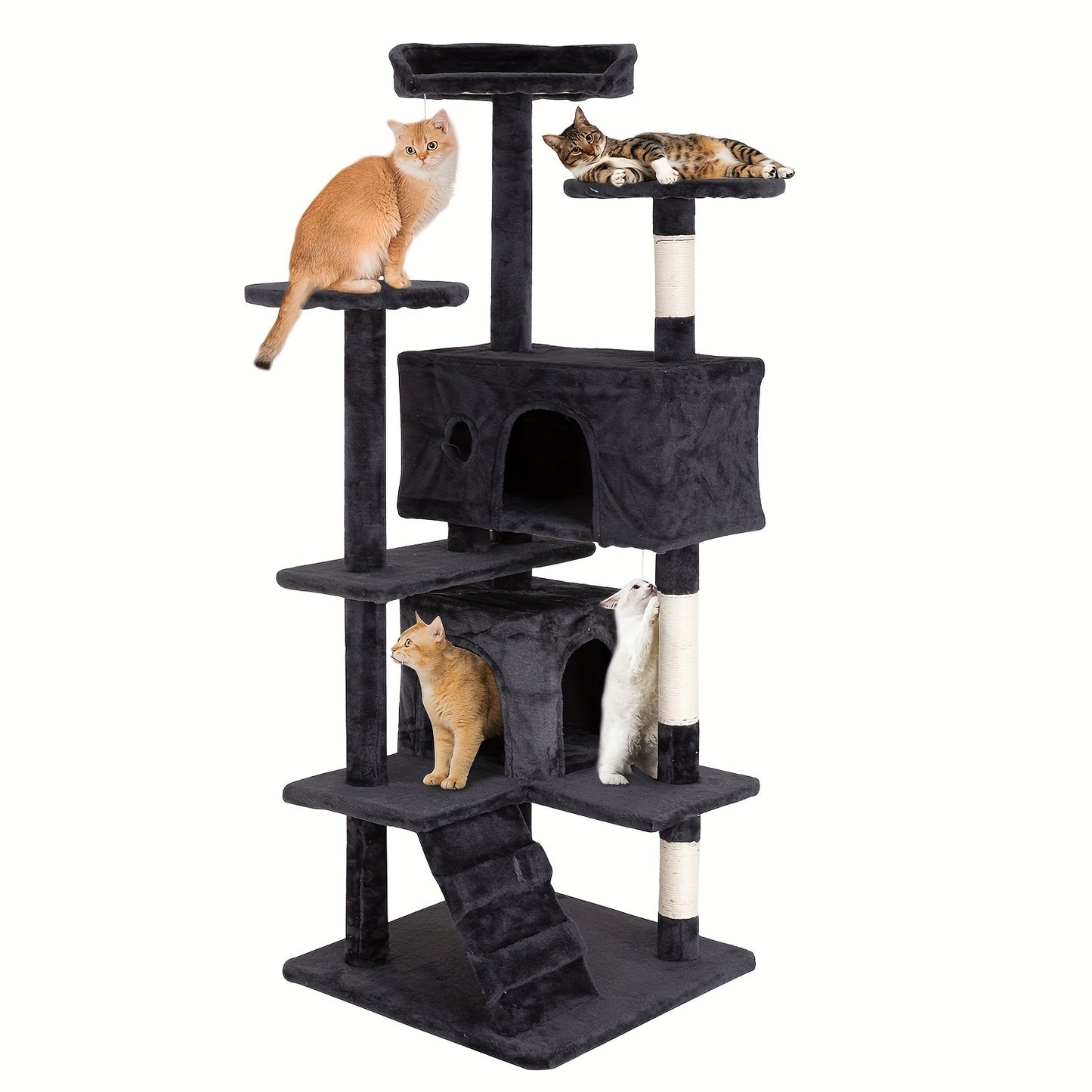 54"-70" Multi-Level Cat Tree Tower for Indoor Cats, Durable Plywood