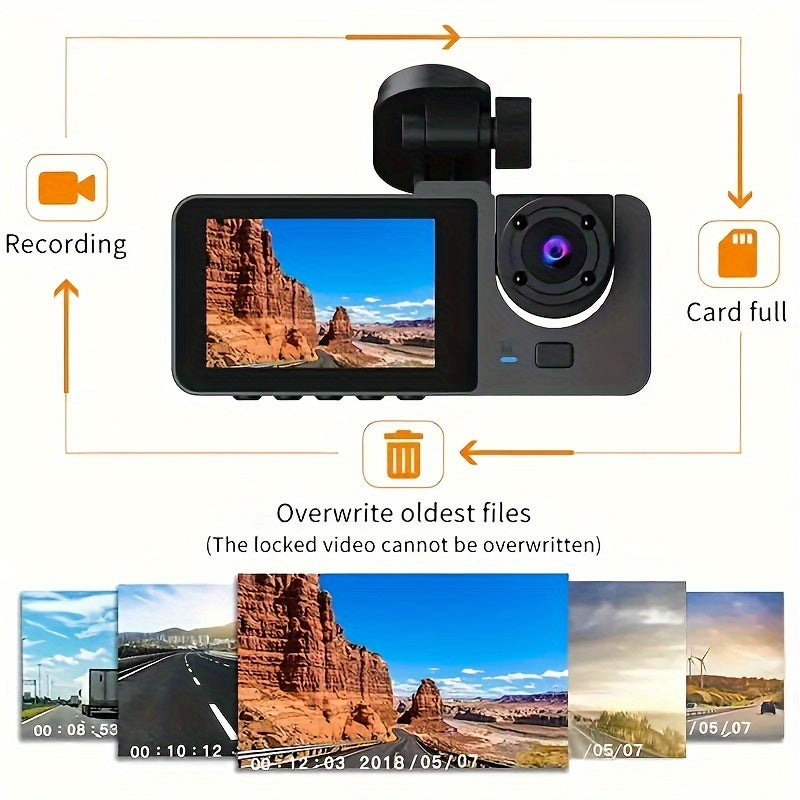 3-Channel Dash Cam, 1080P Full HD Car Camera Front Rear And Inside With Free 32GB SD Card, Dashcams For Cars With Night Vision, 24 Hours Parking Mode, WDR, G-Sensor, Motion Detection - Gift