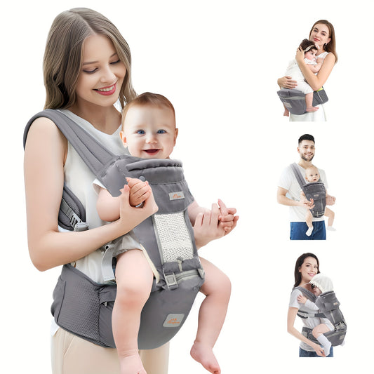 Versatile All-Season Gray Youngsters Carrier for Youngsters to Youngsters - Comfortable Polyester Hip Seat with Adjustable Straps,