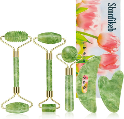 Jade Roller and Gua Sha Facial Tool Set for Self-Care - Professional Skincare Kit for All Genders