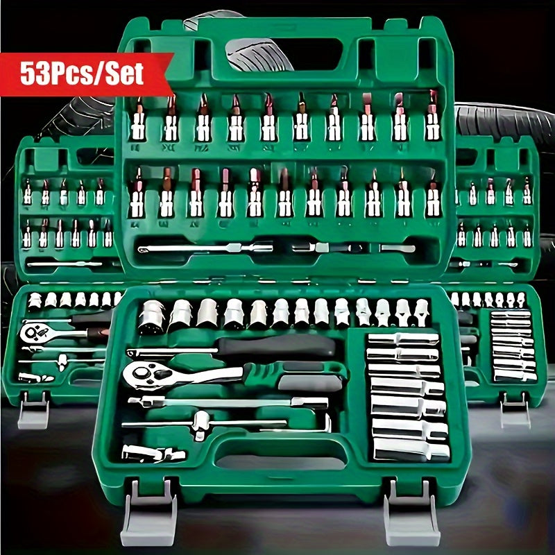 899/53 sets of tools, handheld tools portable 4-layer toolbox, easy to push and pull with rollers, automotive maintenance tools multi-functional toolbox, professional, high-end