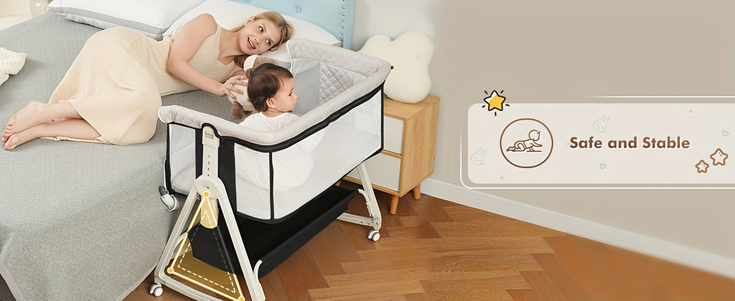 Baby Bassinet, 3-in-1 Baby Bassinet Bedside Bed With Mosquito Net, Full Mesh And Adjustable Height Headboard Crib For Newborns 0-6 Months