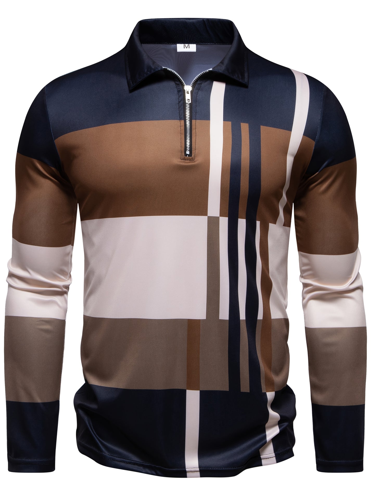 Men's Stylish Color Block Long Sleeve Golf Shirt - Comfortable, Casual & Formal Wear, Polyester, Machine Washable