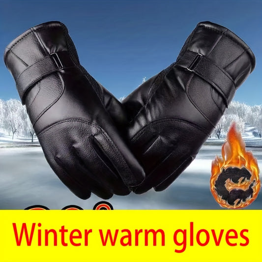 1 Pair Elegant Men'S-Thermal Gloves- black polyester